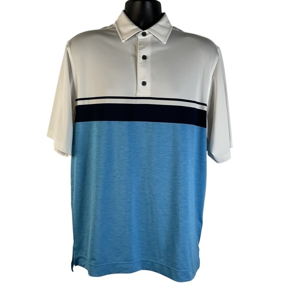 FootJoy Polo Shirt Men's Sz Medium Blue Black Short Sleeve Classic Stretch Golf